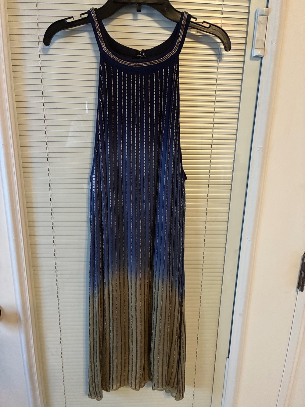 Chelsea & Violet Navy and Tan Ombre Beaded Mini Dress